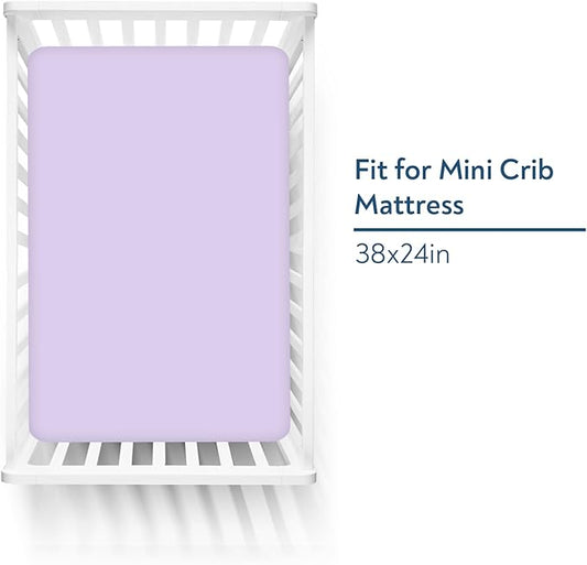 Magik & Kover Mini Crib Sheets Girl 4 Pack, Baby Crib Sheet for Mini Crib Mattress and Playard Mattress, Soft Breathable Fitted Baby Crib Sheets Set for Girls, Pink & Violet