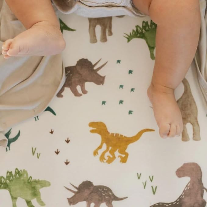 Little Unicorn Premium Stretch Knit Crib Sheet |Super Soft with Optimal Stretch (Dino Pals)