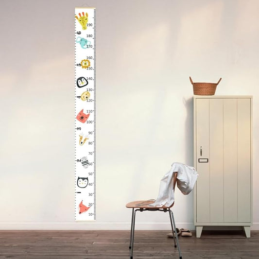 Nustila Cute Animals Growth Chart for Kids Baby Height Chart Ruler Removable Canvas Wooden Frame Hanging Wall Rulers Measurement Charts for Toddler Room Nursery Decor - 79"X7.9" with Beige Wood