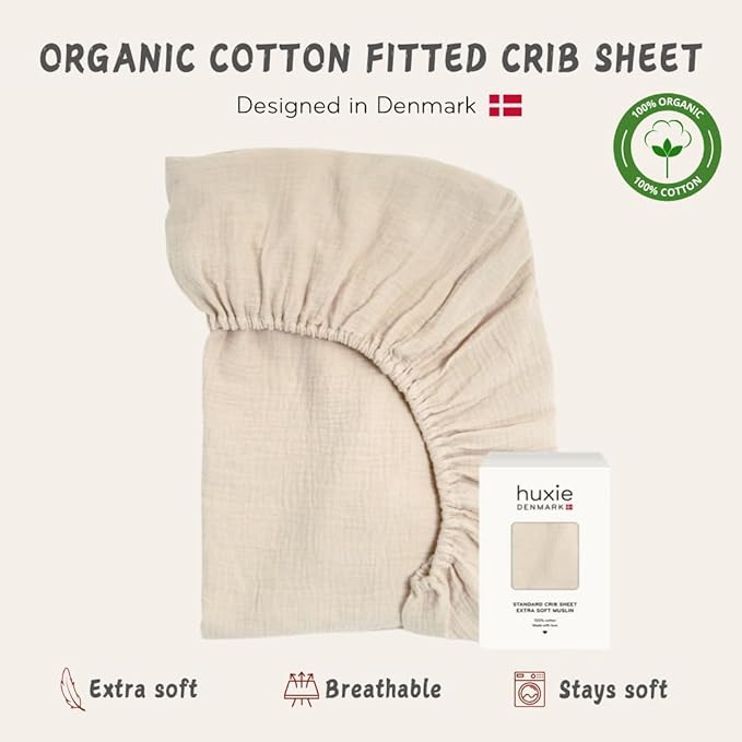 Crib Sheets – Organic Cotton Muslin Fitted Crib Sheet – Standard Size for Baby Boy and Baby Girl 28" x 52" Ultra-Soft and Breathable. (Fog)
