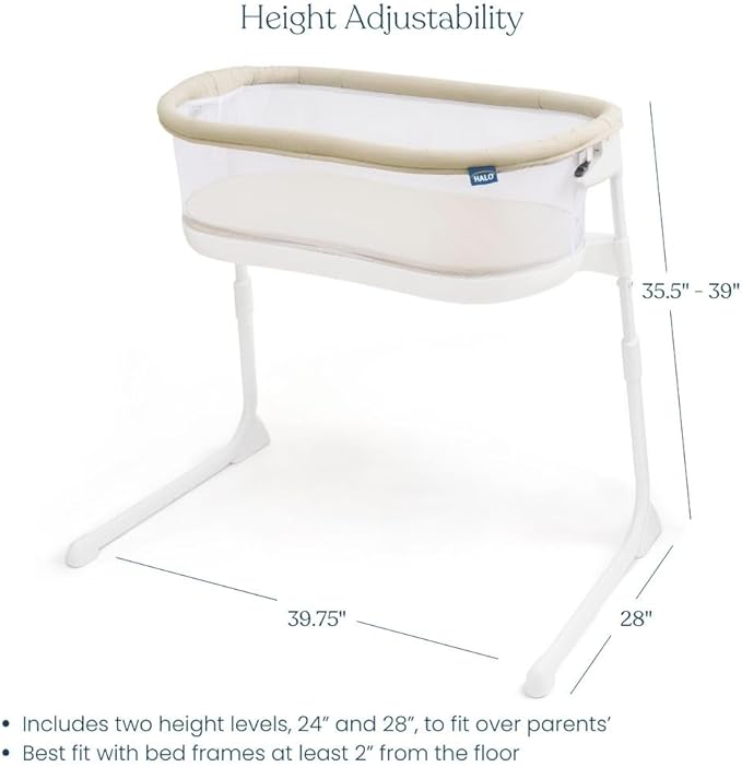 HALO® BassiNest® Lite – Breathable Baby Bassinet Slides Over Bed with Mesh Walls for Airflow & Visibility, Lowering Wall for Easy Access, Portable & Lightweight, Fits Most Beds