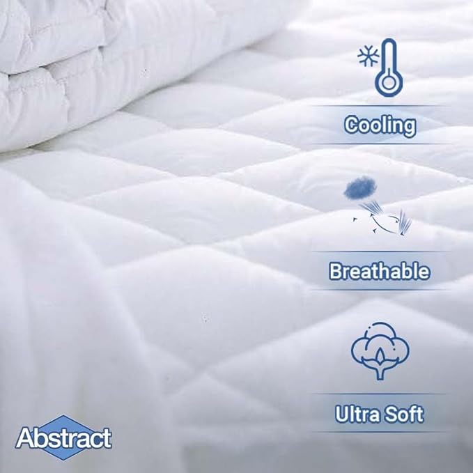 Abstract Mattress Pad - Quilted, Fitted Mattress Cover - Breathable Soft Cotton Cooling Mattress Protector for RV/Travel Trailer - Pillow Topper Bed Protector- 44x75, White