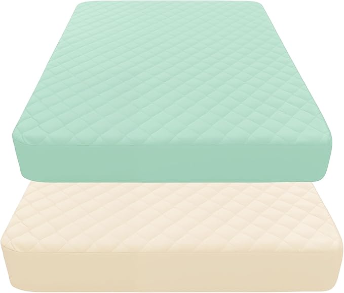 Quilted Crib Mattress Protector (2-Pack), Waterproof Toddler Mattress Pad Cover, Fits Standard Baby Crib Mattress 52x28''