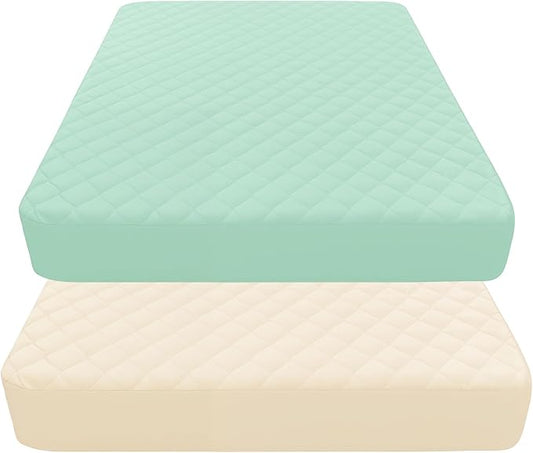 Quilted Crib Mattress Protector (2-Pack), Waterproof Toddler Mattress Pad Cover, Fits Standard Baby Crib Mattress 52x28''