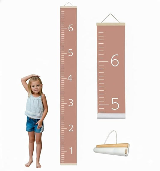 Morxy Canvas Growth Chart for Kids - Unisex Kids Room Wall Decor - Measuring Height Chart- Wall Tape with Height Chart for Kids (Canvas, Plain Rose Pink)
