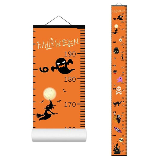 Halloween Baby Height Growth Chart - Canvas Height Chart for Kids Baby Child Toddler Boys Girls Growth Chart for Wall Room Nursery Decor Hangable and Removable Measuring Wall Ruler (C, Black Wood)