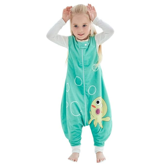 MICHLEY Toddler Sleeping Sack with Feet Newborn Infant Sleeveless Sleeping Bag 2-way Zipper Baby Wearable Blanket for Walkers,Green Octopus,3-5T