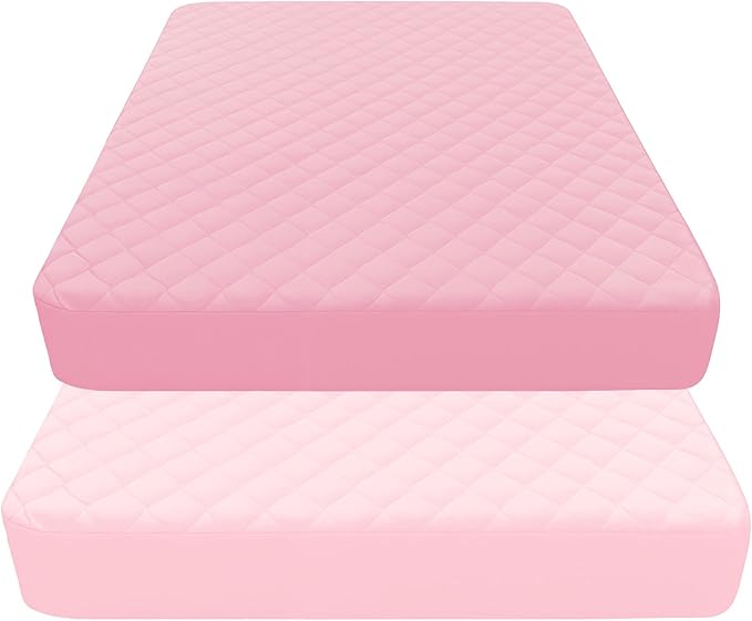 Quilted Crib Mattress Protector (2-Pack), Waterproof Toddler Mattress Pad Cover, Fits Standard Baby Crib Mattress 52x28''