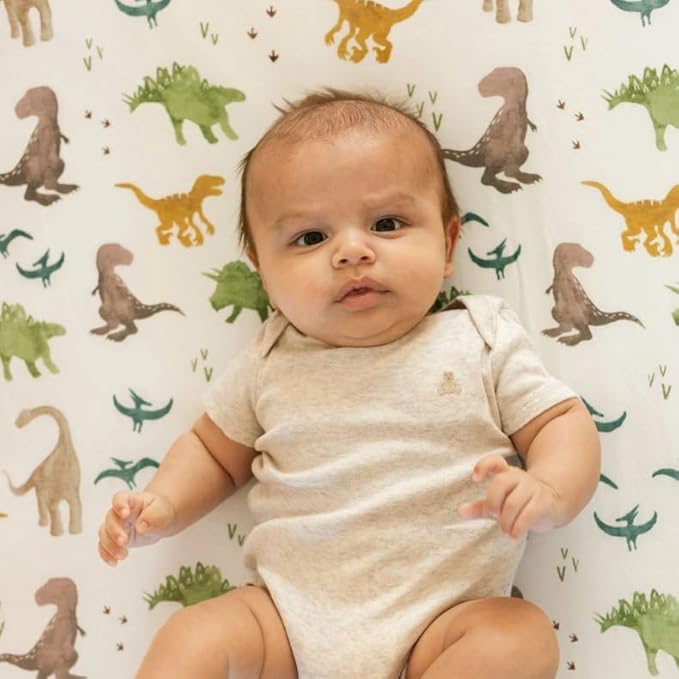 Little Unicorn Premium Stretch Knit Crib Sheet |Super Soft with Optimal Stretch (Dino Pals)