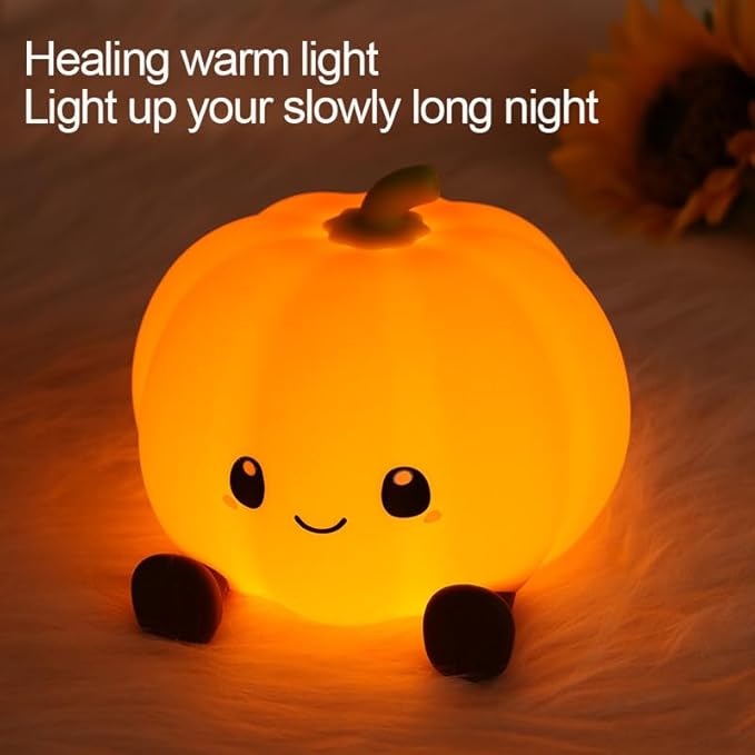 DNBFLLK Pumpkin Night Light for Kids Adult, 3 Adjustable Brightness, USB-C Rechargeable, Baby-Safe Bedside Light, Toddler Sleep Training & Kids Room Decor