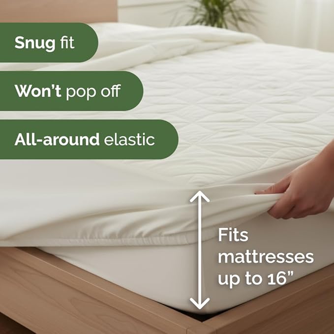 Waterproof Cooling Mattress Protector - Mattress Cover Twin Size Bed - Viscose Made From Bamboo - Soft, Breathable, Noiseless & Washable - Fitted Sheet Style & All Round Protection - (39" x 75") White