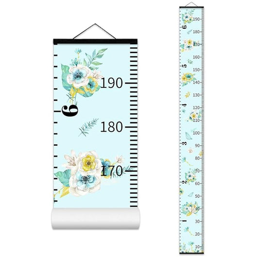 Nustila Flowers Plants Growth Chart for Kids Baby Height Chart Ruler Removable Canvas Wooden Frame Hanging Wall Rulers Measurement Charts for Floral Toddler Room Decor - 79"X7.9" with Black Wood