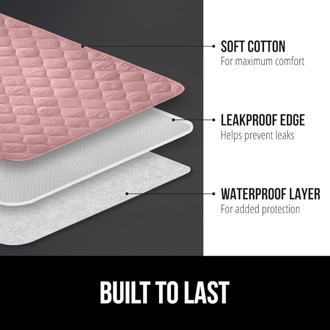 GORILLA GRIP Washable Toddler Mattress Incontinence Pads, Waterproof Bed Underpads, Absorbent Leak Proof, 34x36+19in Wings, 2 Pack Slip Resistant Pad Absorbs 8 Cups for Bedwetting Adults Kids, Pink