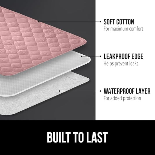 GORILLA GRIP Washable Toddler Mattress Incontinence Pads, Waterproof Bed Underpads, Absorbent Leak Proof, 34x36+19in Wings, 2 Pack Slip Resistant Pad Absorbs 8 Cups for Bedwetting Adults Kids, Pink