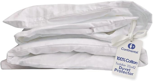 Duvet Cover Protector for Toddler Comforter, 100% Cotton, Zipper to Block Blanket from Dust Fits Standard Crib & Toddler Bed, 33x42 Inch, White