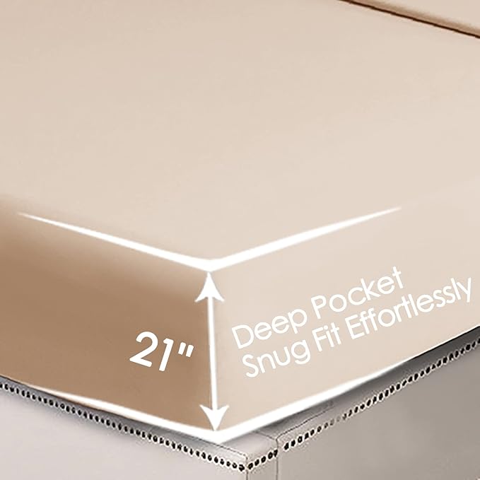 Twin Beige Sheet Set, 4 Piece Microfiber Bed Sheets，Soft Flat Bed Sheets Cover, Hotel Luxury 1800 High Thread Count Comfy Sheets, 21" Deep Pocket Fitted Sheets, Wrinkle Free