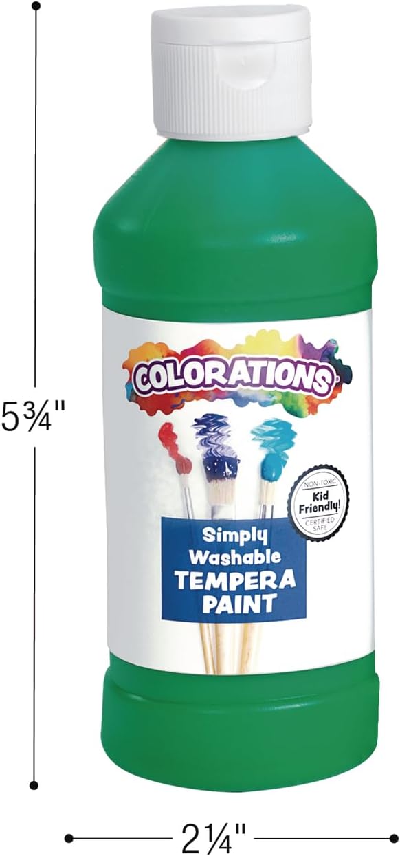 Colorations Paraben-Free Fluorescent Simply Washable Tempera Paint- Set of 6, 8 oz. Each Bottle, Non-Toxic, Classroom Essentials, Arts and Crafts Supplies for Kids and Adults