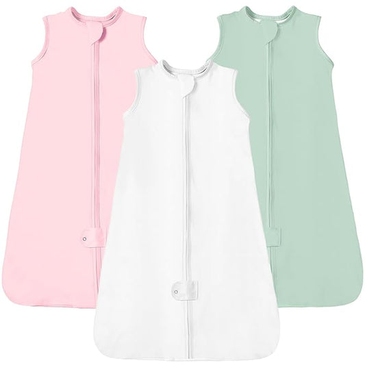 TotAha Sleep Sack 6-12-15 Months 3-Pack, Stretchy, Buttery Soft, Swaddle Transition Sleeping Bag, 2-Way Safe Zippers, Silky Comfort Baby Wearable Blanket for girl boy 0.5 TOG