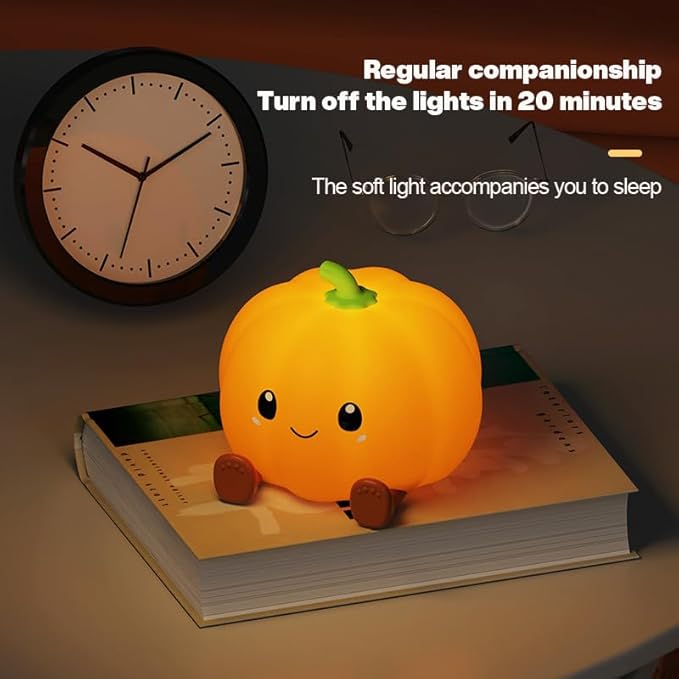 DNBFLLK Pumpkin Night Light for Kids Adult, 3 Adjustable Brightness, USB-C Rechargeable, Baby-Safe Bedside Light, Toddler Sleep Training & Kids Room Decor