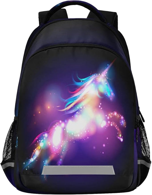 MNSRUU School Backpack with Chest Strap, Colorful Unicorn Laptop Backpack, Travel Hiking Backpack for Boys Girls, Rucksack, Knapsack