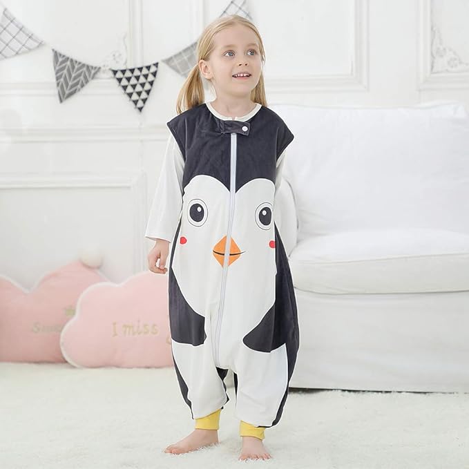 MICHLEY Toddler Sleeping Sack with Feet Newborn Infant Sleeveless Sleeping Bag 2-way Zipper Baby Wearable Blanket for Walkers,Penguin,3-5T