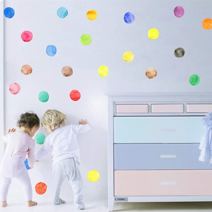 Colorful Polka Dot Wall Decals Watercolor Dots Wall Sticker for Kids Baby Girls Teens and Nursery Room (12 Sheets)