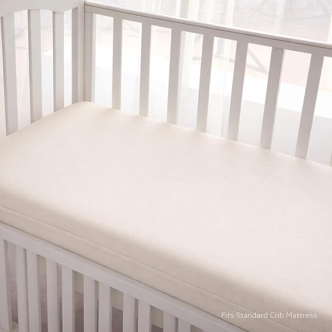 Organic Cotton Percale Waterproof Crib Mattress Protector – 280 GSM, Breathable, Soft Natural Feel – Fitted, Fits Standard Baby Crib Mattress (52" x 28")