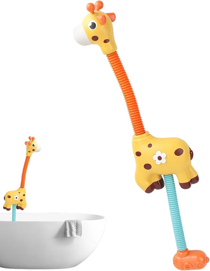 Bath Toys, 360° Adjustable Electric Giraffe Baby Shower Head with Flexible Neck Tube, Battery Operated Baby Bath Sprayer Water Toy with Suction Cup for Toddler Child 3+