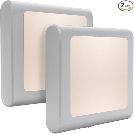 MAZ-TEK Plug-in Led Night Light with Auto Dusk to Dawn Sensor,Adjustable Brightness Warm White Lights for Hallway,Bedroom, Kids Room, Kitchen, Stairway, 2 Pack