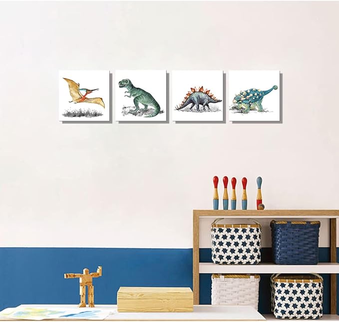 Dinosaur Wall Art Watercolor Dinosaurs Pictures for Boys Girls Kids Bedroom Nursery Room Wall Decorations