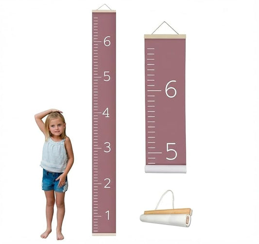 Morxy Canvas Growth Chart for Kids - Unisex Kids Room Wall Decor - Measuring Height Chart- Wall Tape with Height Chart for Kids (Canvas, Plain Mauve)
