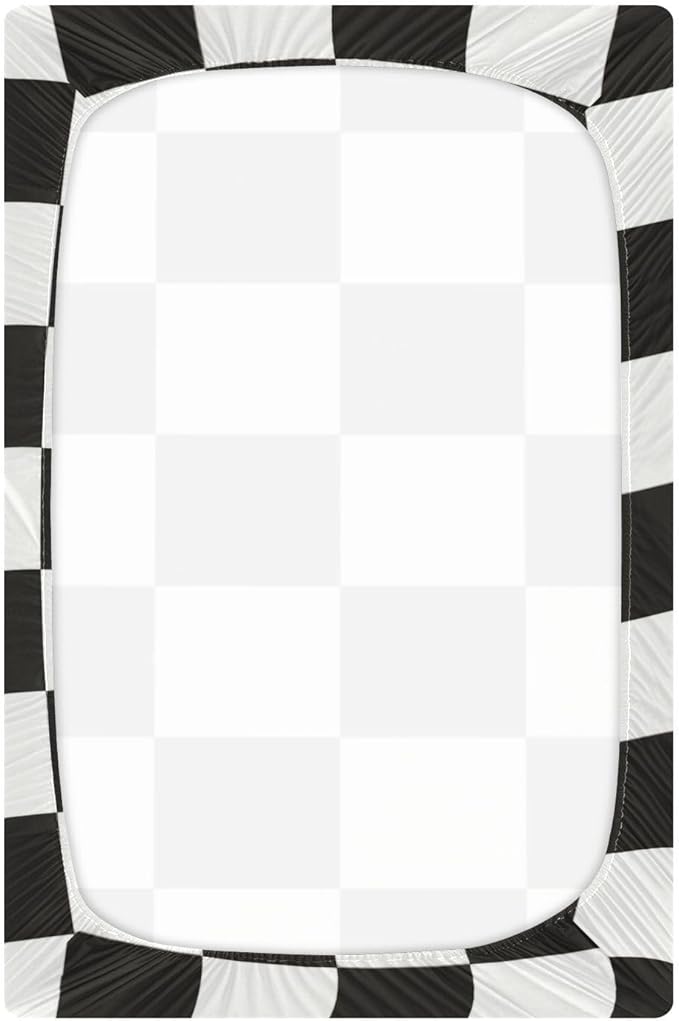 Checkered Black Crib Sheets Standard Crib Toddler Mattresses Cover Fitted Baby Bed Sheet Breathable Crib Mattress Sheet for Girls Boys 39''x27''x9''
