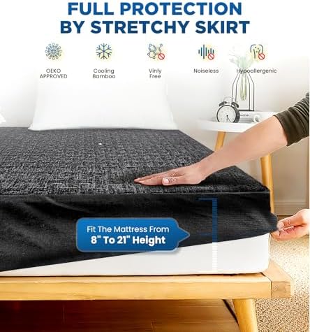 Premium 100% Waterproof Twin XL Mattress Protector, Breathable Cooling 3D Air Fabric Mattress Cover, Soft Hypoallergenic Noiseless Bed Cover Machine Washable Vinyl Free, 8-21'' Deep Pocket (Black)
