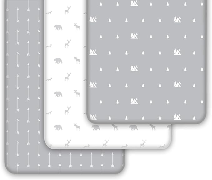 GROW WILD Pack n Play, Mini Crib Sheets 3-Pack | Soft Jersey Sheet Set for Boys or Girls | Playard Mattress, Pack and Play Sheets Fitted | Portable Bassinet Sheet - Woodland Nursery Decor