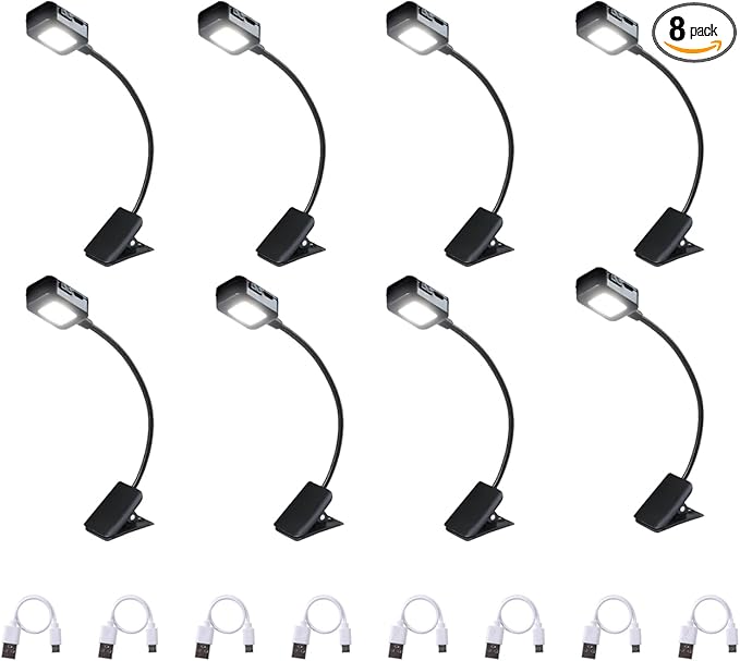 KunHe Rechargeable Book Lights for Reading at Night Small Book Light Bulk Clip on Reading Lights Lightweight Booklight as Christmas Stocking Stuffers for Kids Book Lovers 8 Pack