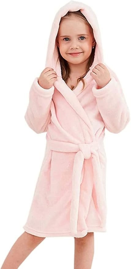 Girls Fleece Hooded Robes, Kids Soft Premium Fuzzy Bathrobe for Gifts, 2-12 Years