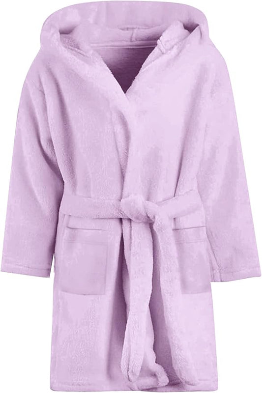 Umeyda Girls Fleece Hooded Robes, Warm Printed Bath Robe for Kids Soft Fuzzy Bathrobe for Gifts