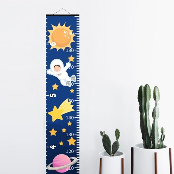 Baby Height Growth Chart - Canvas Height Chart for Kids Baby Child Toddler Boys Girls Growth Chart for Wall Room Nursery Decor Hangable and Removable Measuring Wall Ruler (Space, Black Wood)