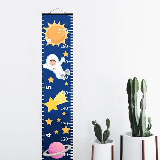 Baby Height Growth Chart - Canvas Height Chart for Kids Baby Child Toddler Boys Girls Growth Chart for Wall Room Nursery Decor Hangable and Removable Measuring Wall Ruler (Space, Black Wood)