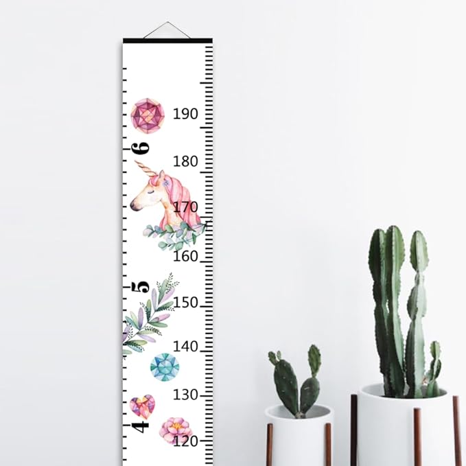 Baby Growth Chart for Wall - Height Chart for Kids Nursery Decor Wall Hanging Measurement Ruler with Black Wood Scroll Toddlers Room Decor Birthday Christmas Gifts for Boys Girls 79"X7.9" (Unicorn)