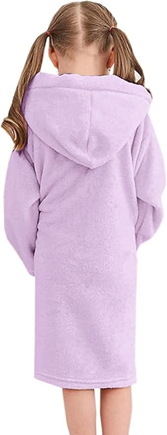 Umeyda Girls & Women Fleece Hooded Robes, Soft Fuzzy Bathrobe Warm Plush Fluffy Bath Robe for Kids Womens