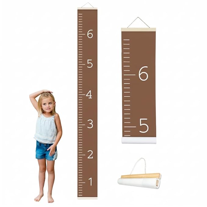 Morxy Canvas Growth Chart for Kids - Unisex Kids Room Wall Decor - Measuring Height Chart- Wall Tape with Height Chart for Kids (Canvas, Plain Brown)