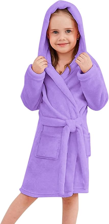 Umeyda Girls & Women Fleece Hooded Robes, Soft Fuzzy Bathrobe Warm Plush Fluffy Bath Robe for Kids Womens