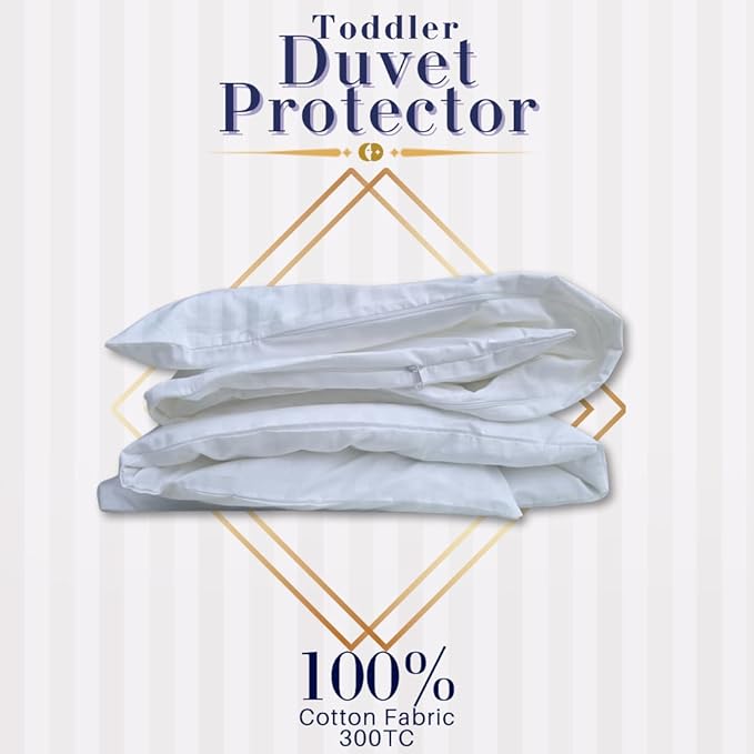 Continental Bedding Toddler Duvet Protector 100% Cotton 300TC Damask Stripe with Zipper Closure and Inner Ties, Fits Crib & Toddler Bed Comforters, 39x47 inch