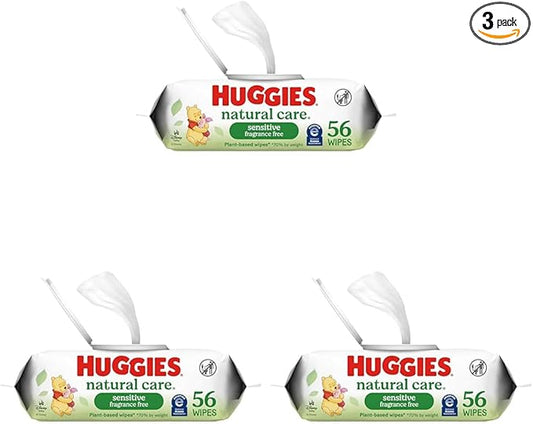 Huggies Natural Care Sensitive Baby Wipes, Unscented, Hypoallergenic, 99% Purified Water, 1 Flip-Top Pack (56 Wipes Total) (Pack of 3)