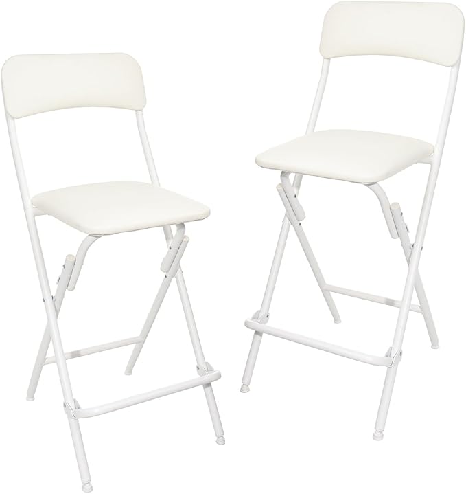 Amazon Basics Folding Stool with footrest, 300lb Capacity, 24" Height, White, Set of 2
