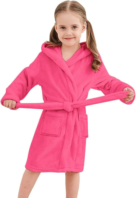 Umeyda Girls & Women Fleece Hooded Robes, Soft Fuzzy Bathrobe Warm Plush Fluffy Bath Robe for Kids Womens