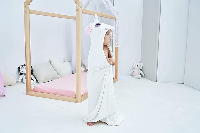 HIPHOP PANDA Hooded Towel - Rayon Made from Bamboo, Bath Towel with Bear Ears for Newborn, Babie, Toddler, Infant - Absorbent Large Baby Towel - Unicorn, 30 x 30 Inch