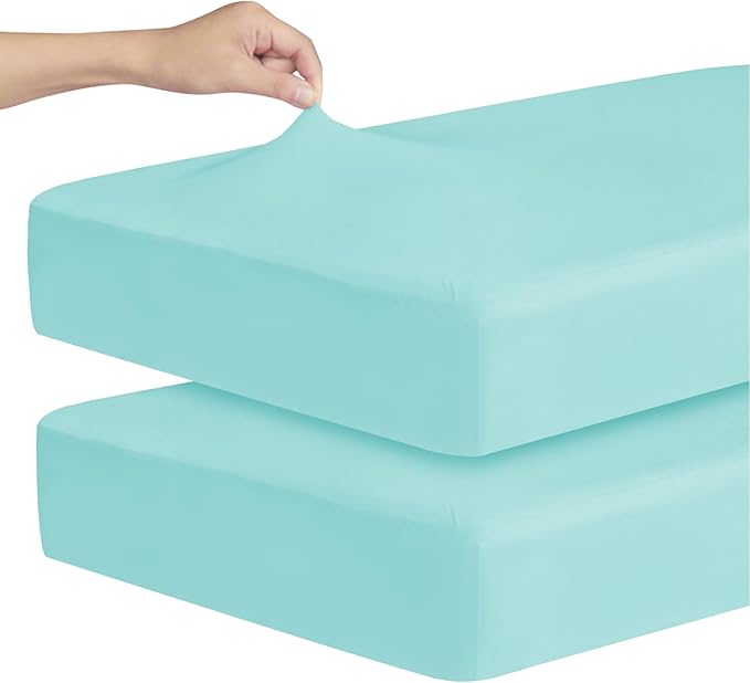 Stretchy Crib Sheets for Boys or Girls, 2 Pack Baby Crib Sheets Fitted for Standard Crib and Toddler Mattress 52" x 28", Soft and Breathable Fitted Crib Sheet Neutral, Aqua Blue