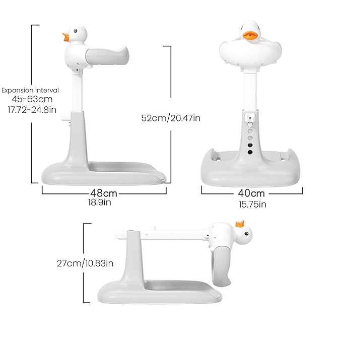 Adjustable Height Baby Shower Stand with Anti-Slip Base - Portable Bath Helper for Infants & Toddlers (8-36 Months), Safe Standing Bath Support & Tub Assistant Grey Bear